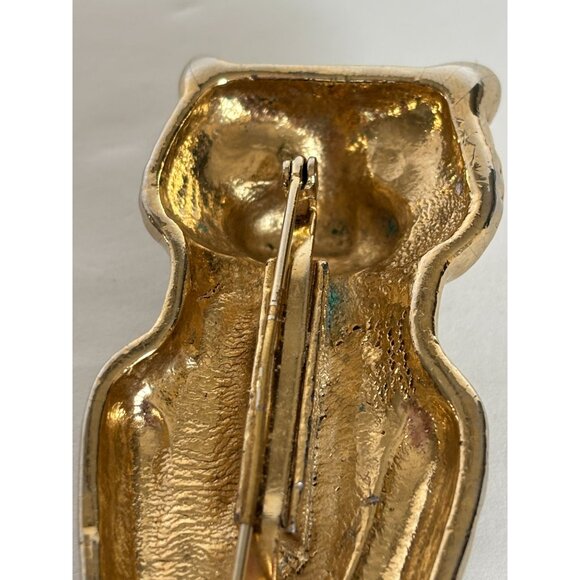 Vintage Tiger Brooch Pin Enamel Rhinestone Jewelry Art Deco Large Heavy Goldtone - Picture 6 of 7